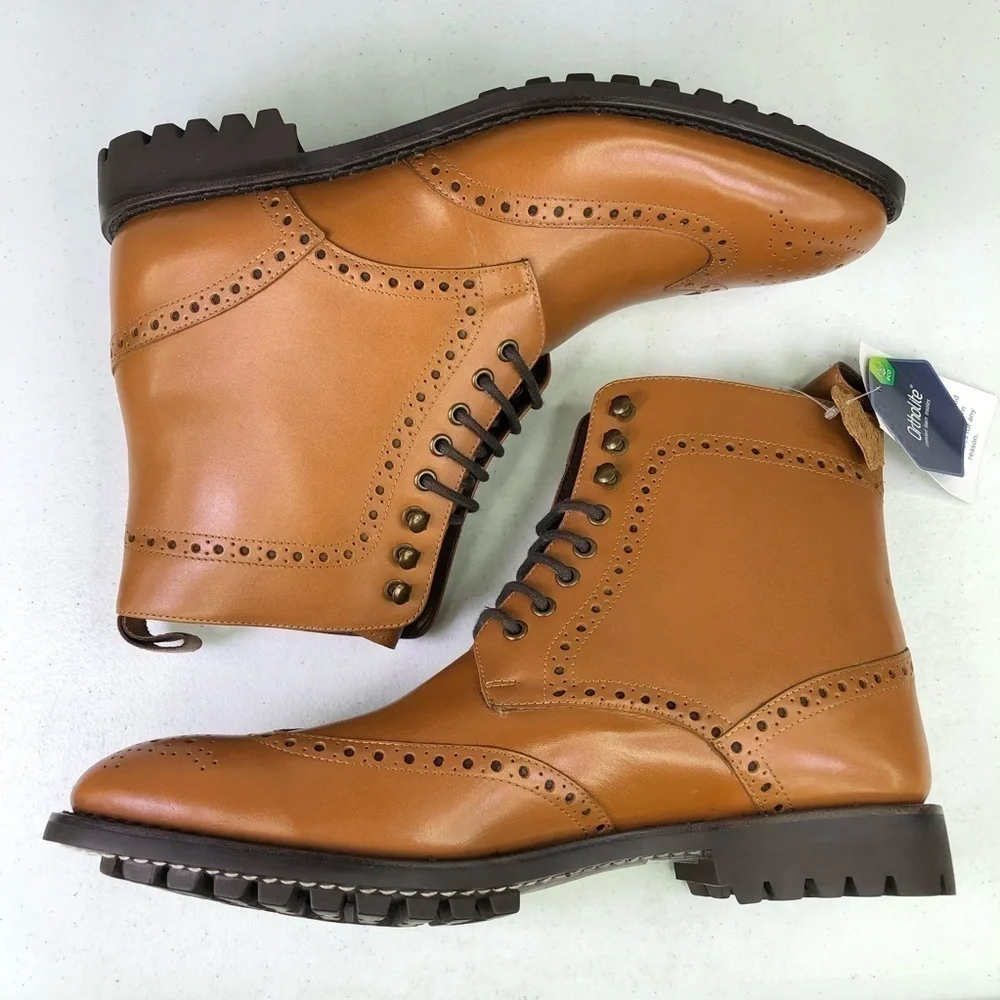 Anthony Veer Grant Walnut Leather Lace Up Boots Size 10D